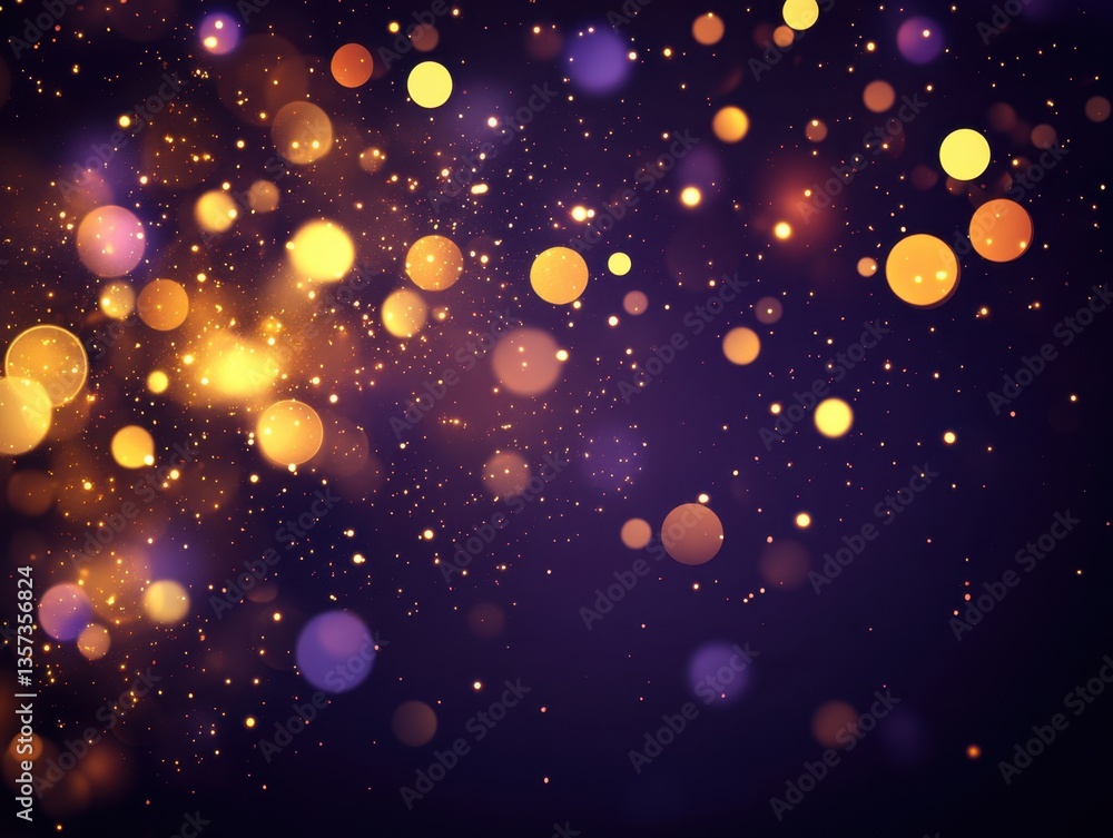 Poster golden bokeh lights on a dark purple background creating a magical and festive atmosphere with a sof