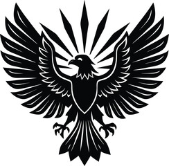 Fototapeta premium A black vector illustration depicts a flying eagle with outstretched wings, a powerful symbol of freedom
