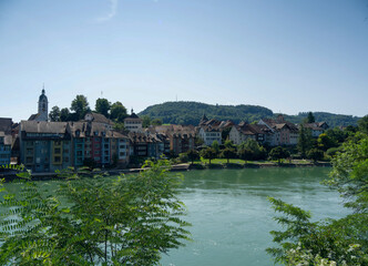 View from Laufenburg (Baden) in Germany to the historic town of Laufenburg (Aargau) 