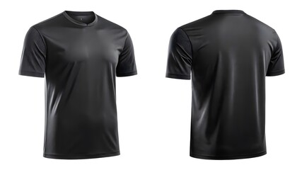 A blank black T-shirt displayed from both front and back views.