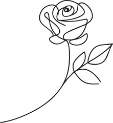 Rose continuous line art drawing black vector