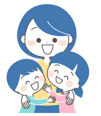 お母さんに抱きつく子供達　家族
