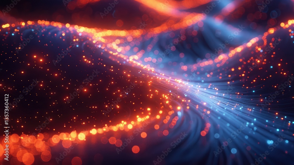 Poster abstract glowing blue particles with light rays. digital art for design and art. abstract artwork of