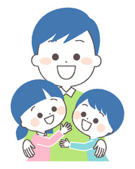 お父さんに抱きつく子供達　家族