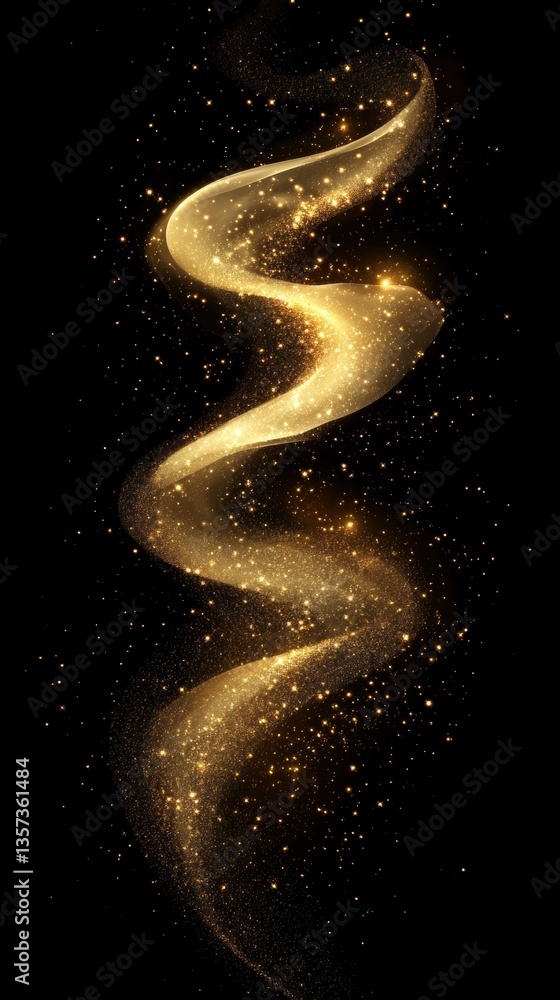Poster elegant golden glitter wave on black background creating a magical and festive atmosphere with spark