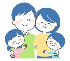 お父さんとお母さんに抱きつく子供達
