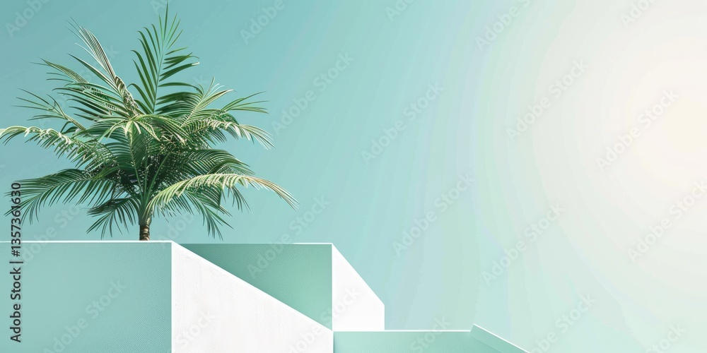 Poster tropical leaves frame with mint green background. background image of green tropical leaves with min