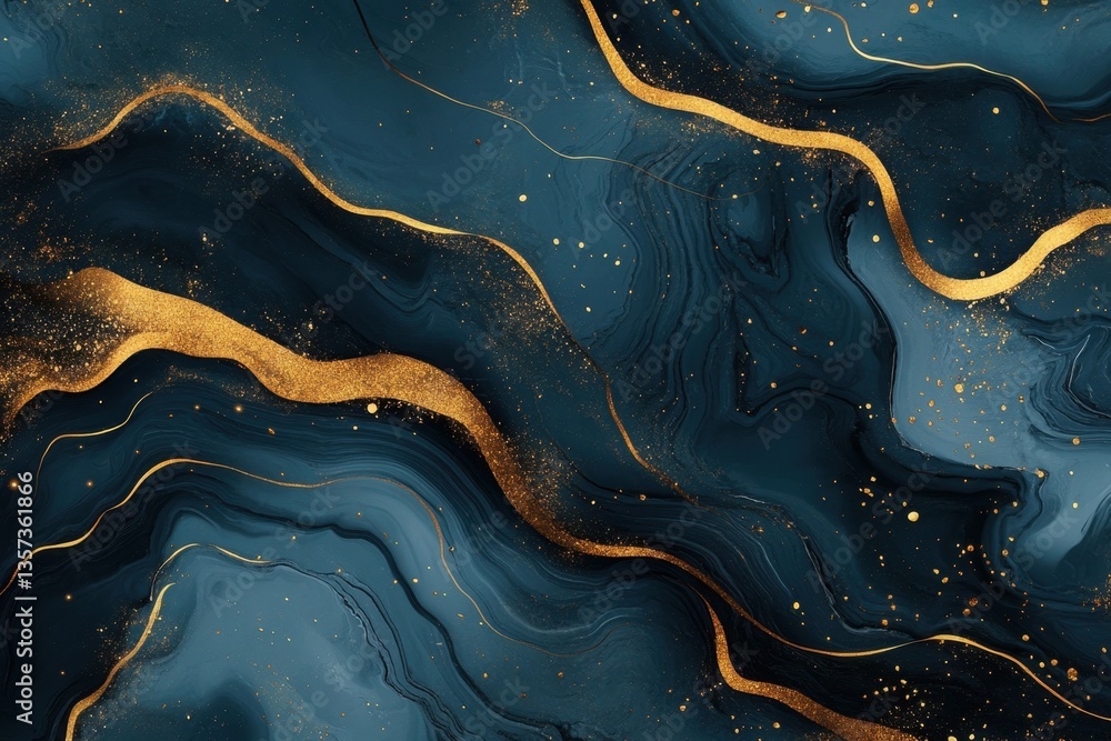 Poster elegant abstract background with swirling teal and gold fluid art creating a luxurious and modern ae