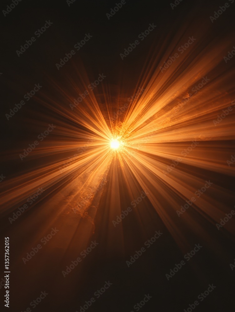 Poster radiant burst of light emanating from a central point casting golden rays in a dark background creat