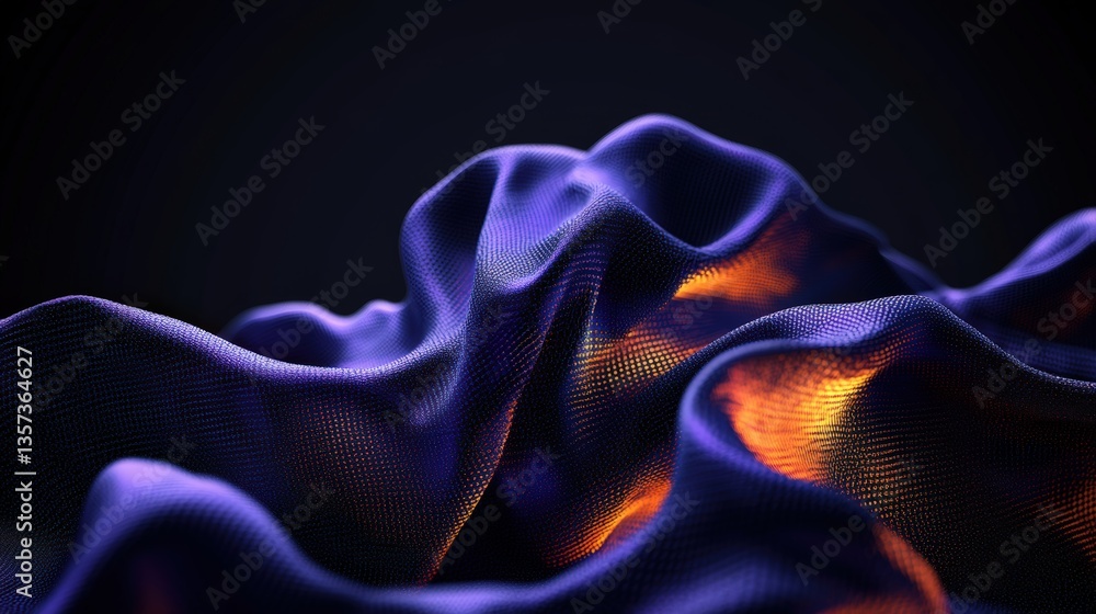 Poster abstract close-up image of dark blue textured fabric with glowing orange highlights creating a dynam