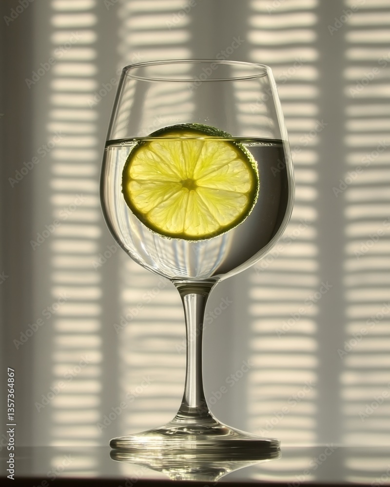 Aufkleber refreshing lime slice in a wine glass with water creating a vibrant and inviting scene with elegant 