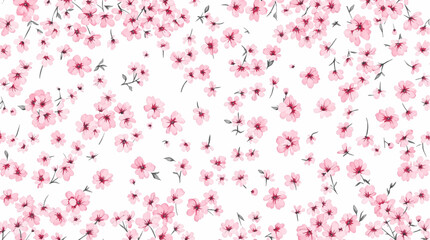 Watercolor seamless pattern pink small flowers on the white background
