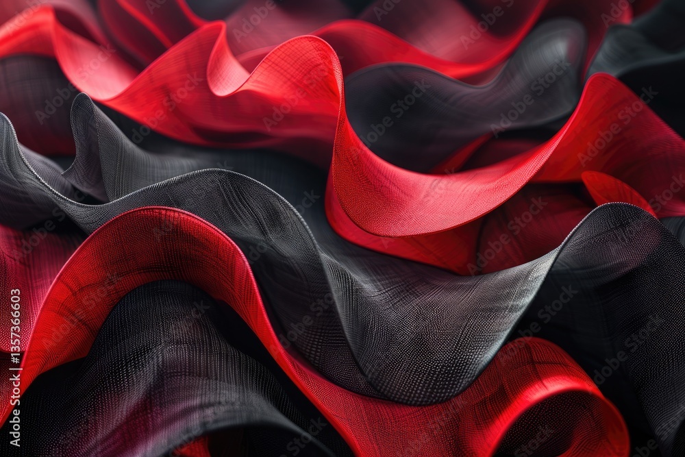 Poster abstract black and red fabric with wavy folds. 3d digital art with strong contrast and depth. backgr
