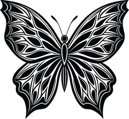 Black butterfly tattoo design vector illustration, a beautiful insect art symbol with delicate wing patterns