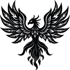 Obraz premium Black and white vector tattoo design features a bird wing silhouette, a tribal symbol illustration