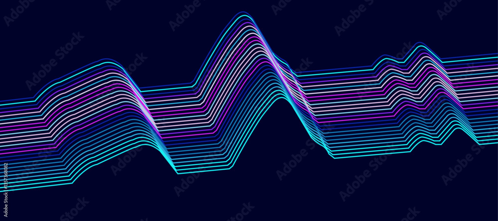 Poster vector wave dynamic music lines. blue-violet abstract lines. sound waves on a black background for y