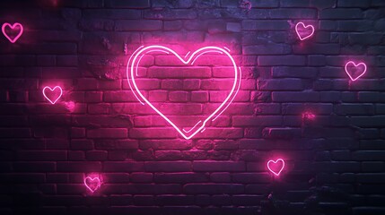 Heart glowing neon icon on brick wall background