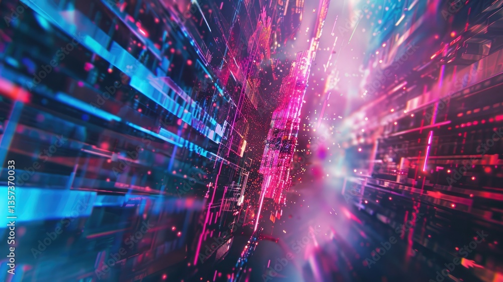 Poster explore a vibrant and dynamic abstract representation of cyberspace, showcasing an otherworldly visu