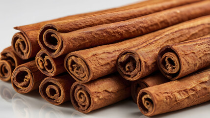 A flat lay composition of cinnamon sticks, showcasing their natural textures and warm colors. Ideal for culinary, spice, and holiday-themed imagery.