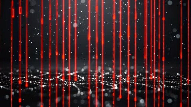 Digital Rain: Abstract Red Binary Code Falling on Dark Background