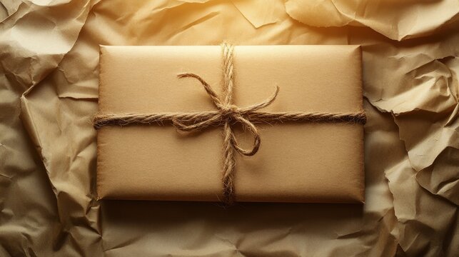 Rustic Brown Kraft Paper Gift Package Tied with Jute Twine