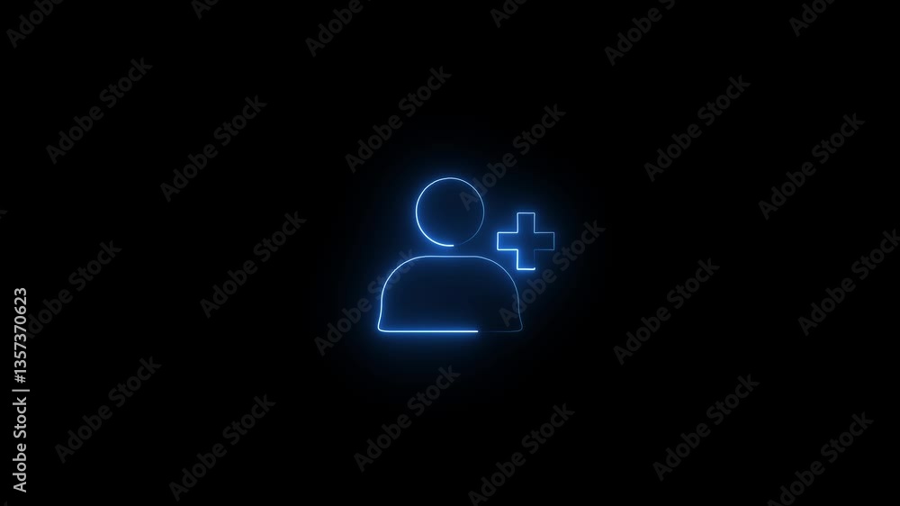 Poster profile with checkmark icon. accept new user. add user. delete user. neon blue color user contact wi