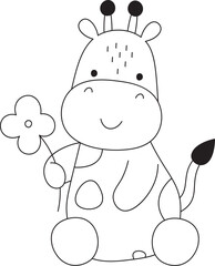 Cute Giraffe Holding a Flower