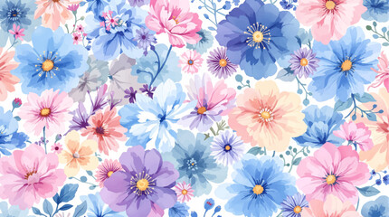 Watercolor Colorful flower background, Beautiful seamless pattern with watercolor gentle colorful flowers