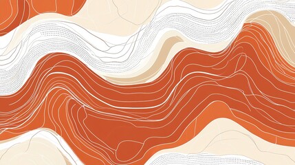 Abstract wavy lines in warm tones like orange and beige, with dotted patterns adding texture, creating a dynamic and visually appealing design element suitable for various creative projects.