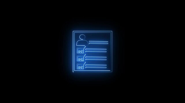 glowing neon pink cyan color clipboard with checklist animation icon with black background