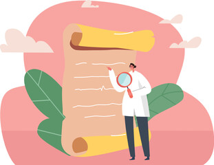 Woman searching interesting facts vector illustration