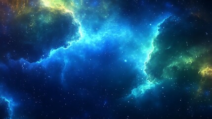 Fototapeta premium Vibrant nebula with blue, green, and yellow hues.