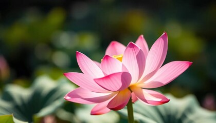 Fototapeta premium Pink Lotus Flower in Sunlight: A Serene Garden Bloom