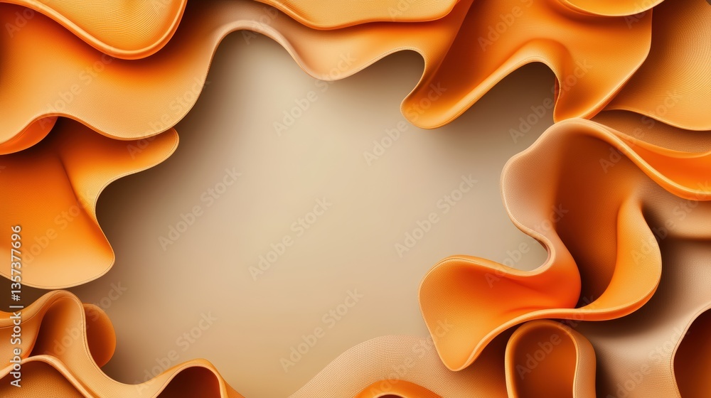 Poster abstract image of flowing wave-like forms in orange and tan hues creating a decorative frame against