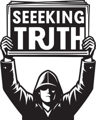 Activist with newspaper artwork