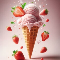 Delicious strawberry ice cream cone dessert table food photography studio lighting sweet treat