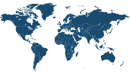 World map. Blue modern vector map. Silhouette map.	