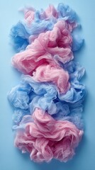 Pastel Hues of Cotton Candy Clouds Abstract Texture Soft Pink and Blue Fibers on Light Blue Backdrop Airy Composition
