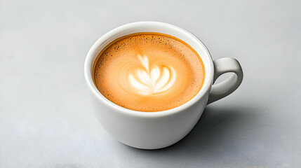 Closeup of a White Cup of Cappuccino with Latte Art on a Gray Background
