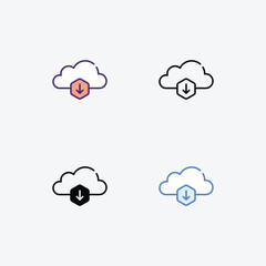Data Download icons set Line and Glyph black vector icon