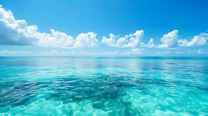 Obraz premium a calm sea with blue waters and white clouds