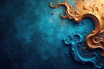 Blue and brown abstract background with swirling patterns and textures,  color,  brown