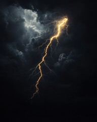 Dramatic lightning strike illuminates a stormy night sky with powerful energy and atmospheric tension