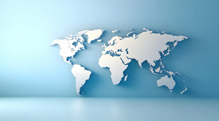 A stylish white world map on a blue background, perfect for projects related to geography, travel, or education.
