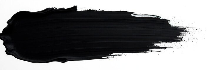 Bright black brush stroke creating contrast on white canvas,  paint,  white