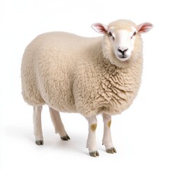 Obraz premium Cream Colored Sheep Studio Portrait Against White Background