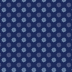 Small white flowers pattern doodle shapes motif continuous blue background. Modern floral fabric design textile swatch ladies dress, men's shirt all over print block.