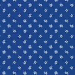Small white flowers pattern doodle shapes motif continuous blue background. Modern floral fabric design textile swatch ladies dress, men's shirt all over print block.
