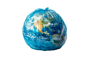 Earth wrapped in plastic showcasing environmental issues isolated on transparent background