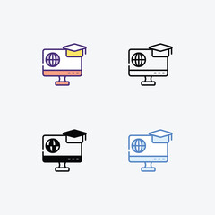 Online Education icons set Line and Glyph black vector icon